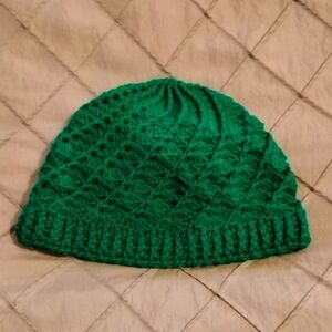 Handmade Crochet Green Australian Wool Blend Hat Women's Size Small